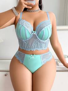 SHEIN Esselle 2pcs/Set Plus Size Sexy Underwear With Steel Rings, Fashionable For Summer, Lift - Multicolor - View 3