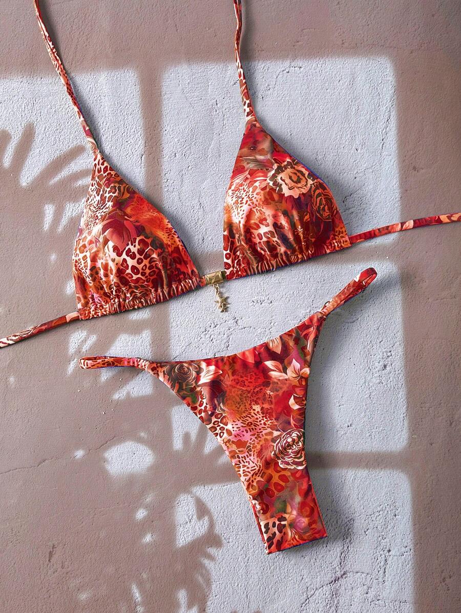 Swim Vcay Springbreak 女士纯色细肩带性感比基尼套装 - 彩色 - 查看 1