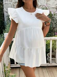 SHEIN Blusa de maternidad para amamantar cómoda y con volantes en las mangas, de múltiples capas