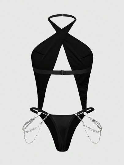 Grunge Punk Body de talla grande con detalles de cadena, y estilo dark punk
