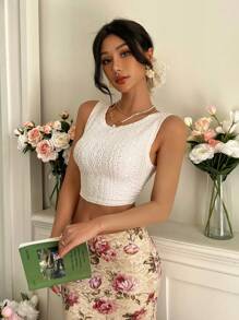 SHEIN Frenchy Women's Summer Casual Solid Color Knit Cropped Tank Top - Apricot - View 7