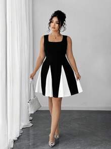 Elenzga Damen Mode Neu V-Ausschnitt rückenfreies Kontrastfarben Bodycon Kleid, sexy tiefer Ausschnitt ärmelloses hoch elastisches figurbetontes Kleid mit geschmückter Taille in großen Größen, geeignet für Geburtstag, Club, Business Lässig, Off-Shoulder Party, Sommer