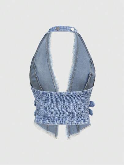 Hippie Women's Sexy Open Back Sleeveless Denim Tank Top, Summer