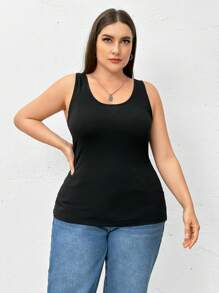 SHEIN Essnce Plus-Size Camisole Drinking Tank Top, Women's Black Top, 2 Pieces, Base Top,Hollowed Costumes Sexy Women Outfits Going Out Tops,Two Pieces Fall Outfits Fall Clothes Curve,Women Sweater Vest