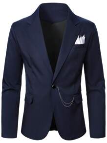 Manfinity Mode Conjunto de traje formal de negocios para hombres con blazer de manga larga con cuello de solapa y pantalones