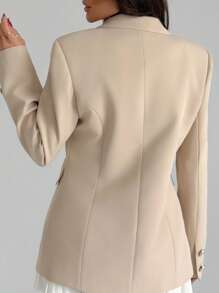 EURMUSE Women's Solid Business Attire Elegant Blazer Jacket - Beige - View 2