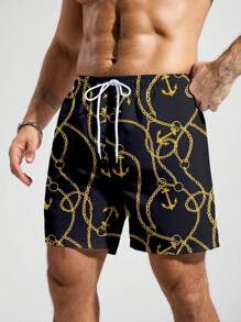 Surfspeed Men's Chain Print Beach Casual Shorts Man Swim Trunks - Black - View 3