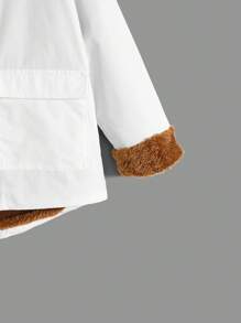 SHEIN Tween Boys' Casual Patched Thermal Lined Woven Jacket - White - View 3