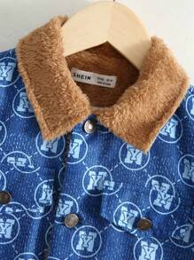 SHEIN 小男孩毛絨翻領圖案夾克
