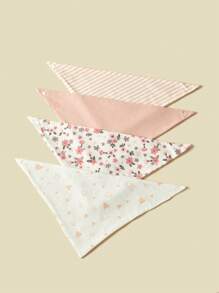 4pcs/Pack Ditsy Floral Allover Print Soft Cotton Absorbent Bandana Scarf, Suitable For All Seasons - Multicolor - View 3