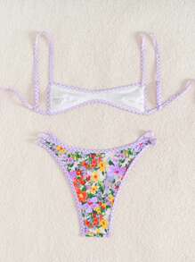 Swim Mod Bikini buộc dây hoa 2 mảnh cho nữ, Áo bơi in họa tiết ngẫu nhiên mới mùa hè và quần tam giác, Phong cách tươi mới cho trang phục đi nghỉ ở bãi biển - Nhiều màu - Xem 2