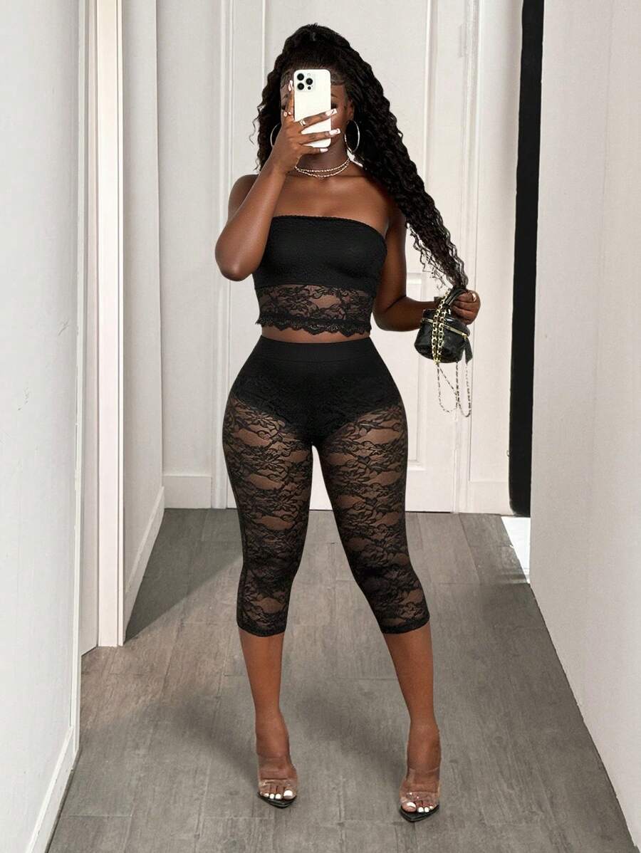 BamGleam Top ajustado de estilo corsé con parches de encaje floral para mujer