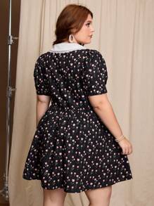 SHEIN MOD Abito con stampa a fiori piccoli, colletto alla coreana e maniche a gigot, adatto per il Giorno della Madre, 4 luglio, laurea, abito da sera, abito casual estivo, abito elegante estivo, abito da donna taglie comode, abito da donna casual estivo, abito corto estivo da donna, adatto anche per Ognissanti e compleanni