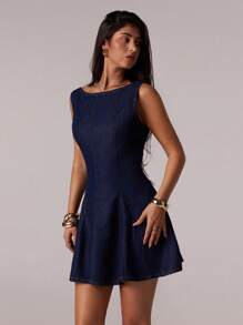 Avantive Spring&Summer Women Romantic/Prom/Formal/Birthday/90s Clothes/Business Casual Woman/Elegant/Western Wear/Going Out/Fashion/Casual/Y2k Clothes/Club/Office /Cocktail/Vintage/Bodycon/Rave Outfits Festival/Funny/Classy/Old Money/Streetwear/Vacation Outfits/Country Concert Outfit/Work Clothes /Modest/Spring Break/Bachelorette Outfits/Concert/Baddie/Basic/Graduation/A Line//Cowgirl Outfits/Mini Denim Dress - Blue - View 6