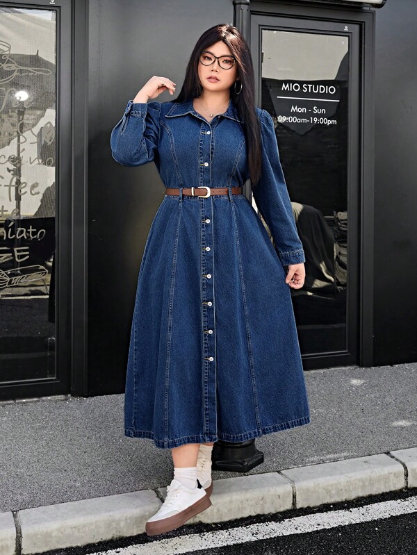 SHEIN ICON Plus Size Denim Sundress, Fashionable Suitable For Summer