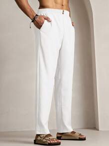 Manfinity VCAY Herren gewebte Lässig lose gerade Bein Hose mit Kordelzug Taille in Einfarbig