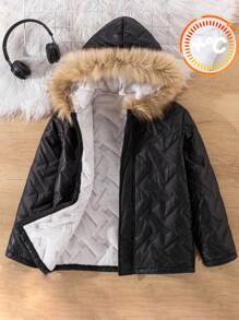 SHEIN Tween Boy 休闲连帽厚款保暖内衬拉链夹克