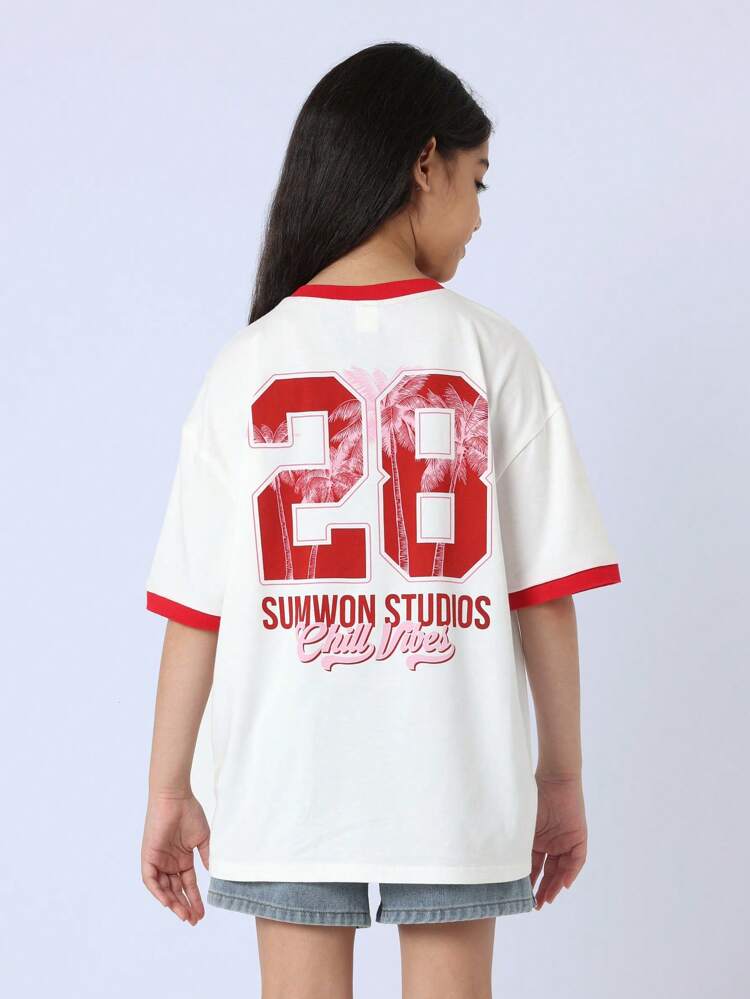 Studios Retro College Style T-Shirt With Palm Tree Graphics Varsity Number
