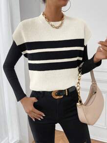 Chiquease Autumn/Winter Casual Colorblock Striped Knit Vest - Multicolor - View 6