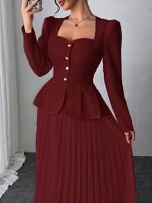 Rafferiza Đầm dài xếp ly trang trí hình bướm thanh lịch cho nữ Maxi trang phục nữ - Đỏ - Xem 3
