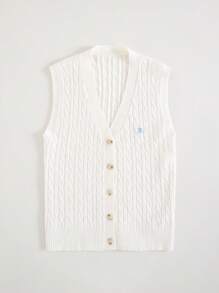 Briarwyn 女士休闲无袖单排扣扭纹针织上衣夏季女士商务休闲装 - 杏色 - 查看 11