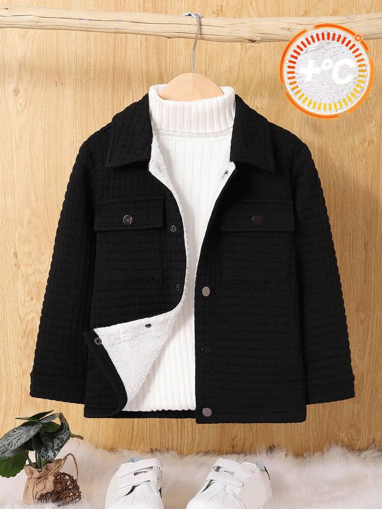 Boys' Plush Lapel Knitted Solid Coat