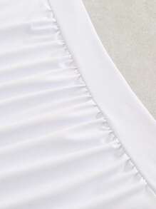 Swim Lushoire Women's Solid Color Ruched Halter One-Piece Swimsuit With Shorts, Vacation Wear For Summer - White - View 4