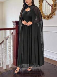 SHEIN Privé Abito avvolgente casual ed elegante per donne taglia forte, abito in chiffon con spallina, morbido, con arricciature e ampio, adatto per vacanze, feste e appuntamenti, idoneo per primavera/estate