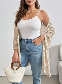 SHEIN Essnce Plus Size Women's Summer Casual Vacation Sun Protection Sweater Hollow Cardigan, Summer Women's Clothing, Cute Tops, Cardigan,Boho,Beach Women Outfits,Back To School Outfits,Teacher Clothes