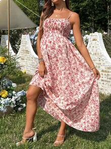 SHEIN Women's Casual Ditsy Floral Maternity Strap Dress - Multicolor - View 4