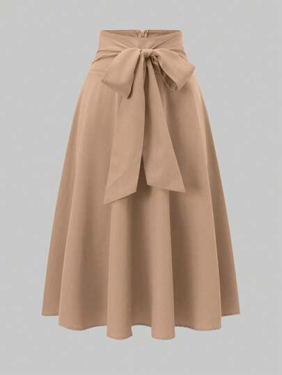 Franclia Falda larga elegante de unicolor con cintura fruncida para mujer