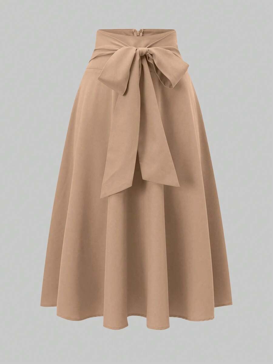 Franclia Women's Solid Color Ruched Waist Maxi Skirt, Elegant - Khaki - View 1