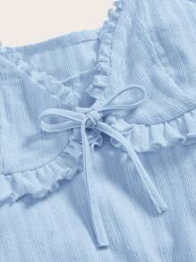 SHEIN MOD 蓝色浪漫可爱乡村风格吊带上衣，荷叶边装饰，围裙，度假，野餐，约会，波西米亚风 - 藍色 - 查看 4