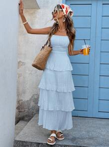 Vivid Eden 女士纯色无袖连衣裙，休闲假日 - 藍色 - 查看 5