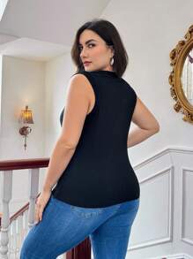 SHEIN Privé Camiseta sin mangas informal de talla grande para mujer, adecuada para vacaciones y salidas, primavera/verano - Negro - Ver 2