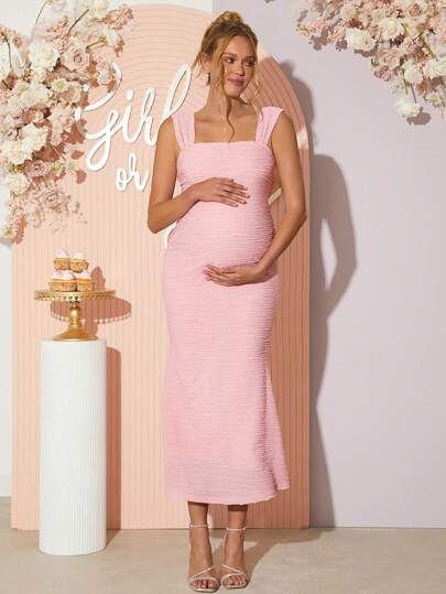 Loomaby 优雅纯色纹理孕妇美人鱼连衣裙