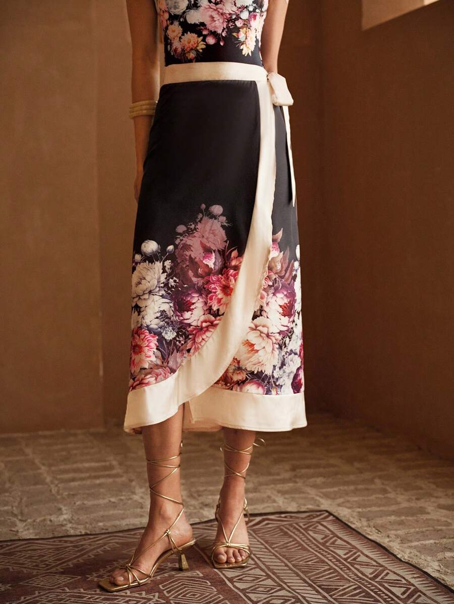 MOTF PREMIUM 花卉印花结饰罩衫裙