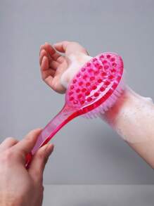 Cepillo de baño de mango extra largo (14.37 pulgadas) para fregar la espalda, cepillo exfoliante de ducha con cerdas suaves y agarre antideslizante, escobilla corporal para áreas de difícil acceso, pies y hombros, artículo de aseo esencial para el hogar, baño, cuidado de ancianos y spa (azul claro, refresco de verano)
