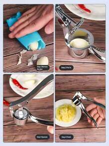 多功能锌合金不锈钢手动拉蒜器 - 銀色 - 查看 3