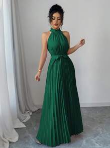 Elenzga 情人节粉色荷叶边领褶皱腰 A 字型优雅浪漫女士连衣裙