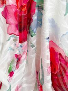 Dreamara Plus Size Floral Print Square Neck Short Sleeve Dress Vintage - Multicolor - View 7