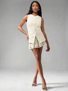MISSGUIDED Chaleco con botones y bolsillos para la calle - Blanco - Ver 5