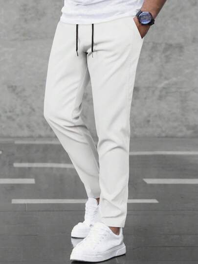 Manfinity Homme 男士纯色抽绳腰口袋休闲长裤，百搭，秋季