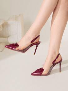 CUCCOO CHICEST 女士尖头透明 PVC 高跟凉鞋，优雅性感红色一脚蹬细高跟鞋，时尚舒适，适合办公室和日常穿着