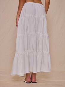 MUSERA Low Rise Drawstring Waist Floaty Tiered Maxi Skirt Summer Vacation Cute Elegant Ibiza Boho - White - View 4