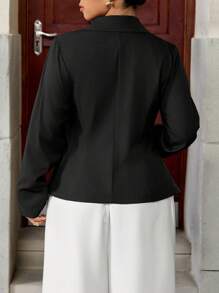 SHEIN Unity Fashionable Casual Cinched Waist Elegant Commuter Asymmetric Golden Button Blazer - Black - View 2