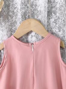 Souflis Souflis 女婴优雅甜美公主网眼吊带无袖连衣裙，粉色，蝴蝶结装饰，网眼荷叶边下摆 - 藕粉色 - 查看 3