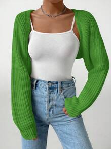 SHEIN PETITE Balletcore Ribbed Knit Raglan Sleeve Shrug Crop Cardigan Without Cami Top