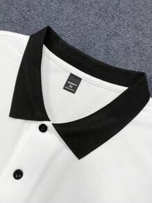 Manfinity Mode Plus Size Men's Summer Slogan Print Short Sleeve Casual Polo Shirt, Suitable For Office & Daily Wear, Graphic Color Block Golf Shirt