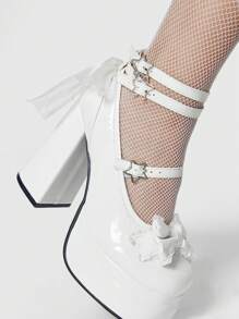 ROMWE Kawaii 女士封闭式鞋头厚底哥特式鞋，粗跟，交叉带蕾丝花边，玛丽珍高跟鞋情人节春季鞋